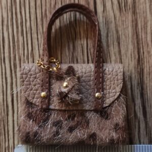 Miniature designer doll bag with faux fur – Luxury 1/6 scale accessory for Barbie, Blythe, BJD – Handmade doll fashion