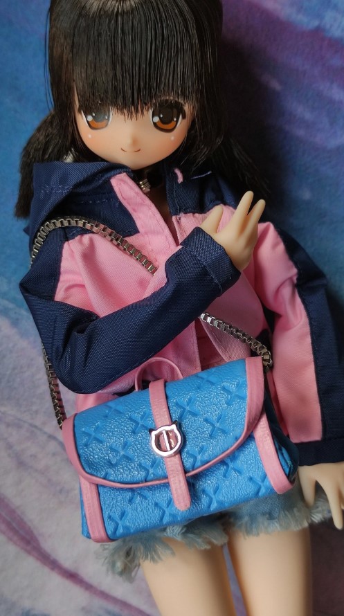 Pink and light blue miniature luxury bag for 1/6 dolls – fits Barbie, Blythe, Licca, Azone, Momoko, Obitsu